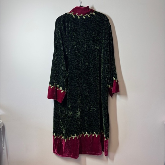Vintage Goody Goody California Velvet Duster W/XL Green Pink Embroidered Dress - Picture 13 of 14